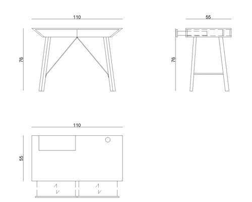 Desk with drawers 110cm CLEO dimensions