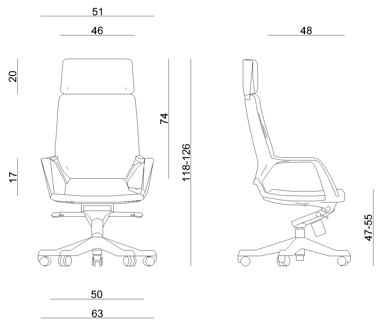 Ergonomisch Bürostuhl weiß schwarz APOLLO - dimensions