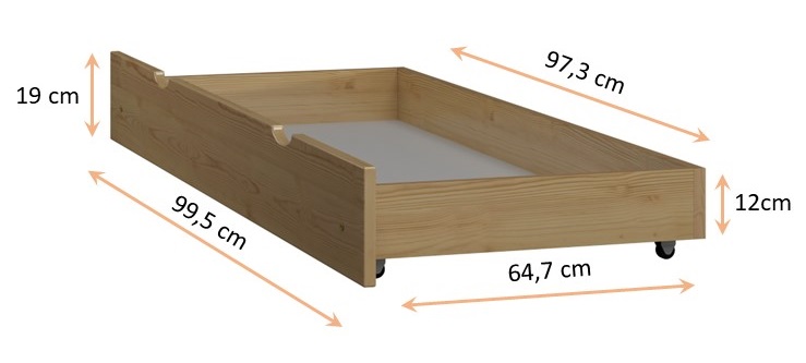 Small drawer under the bed 200 cm - dimensions