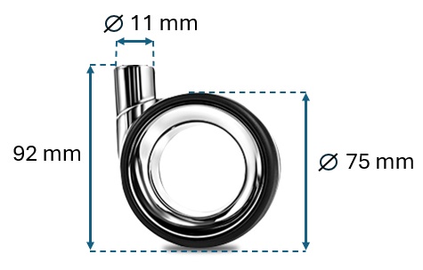 75 mm rubber wheel FASHION - dimensions